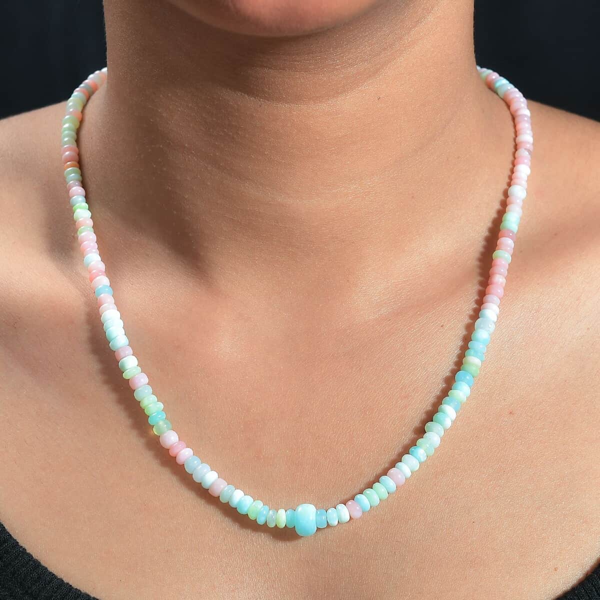 Multi Opal 65.00 ctw Beaded Necklace in Stainless Steel 18 Inches image number 2