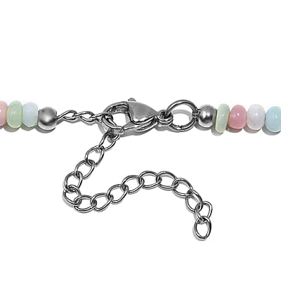 Multi Opal 65.00 ctw Beaded Necklace in Stainless Steel 18 Inches