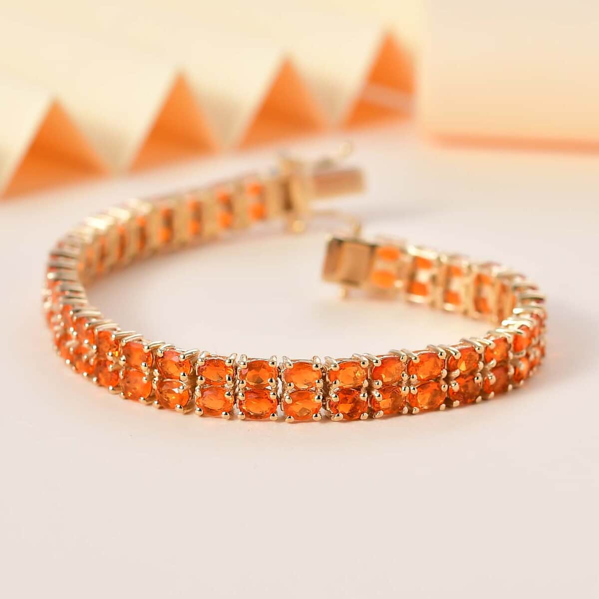 AAA Buriti Fire Opal 6.10 ctw Sunfire Cascade Bracelet in 18K Vermeil Yellow Gold Over Sterling Silver (6.50 In) image number 1