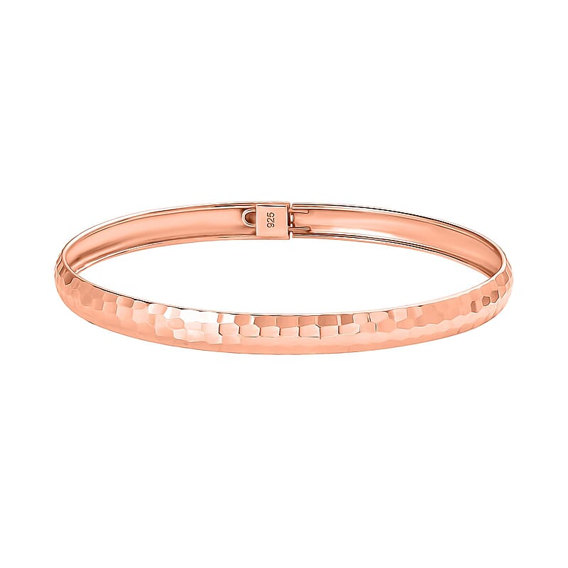 Hammered Textured Bangle Bracelet in 18K RG Over Sterling Silver (7.25 in) 4.60 Grams