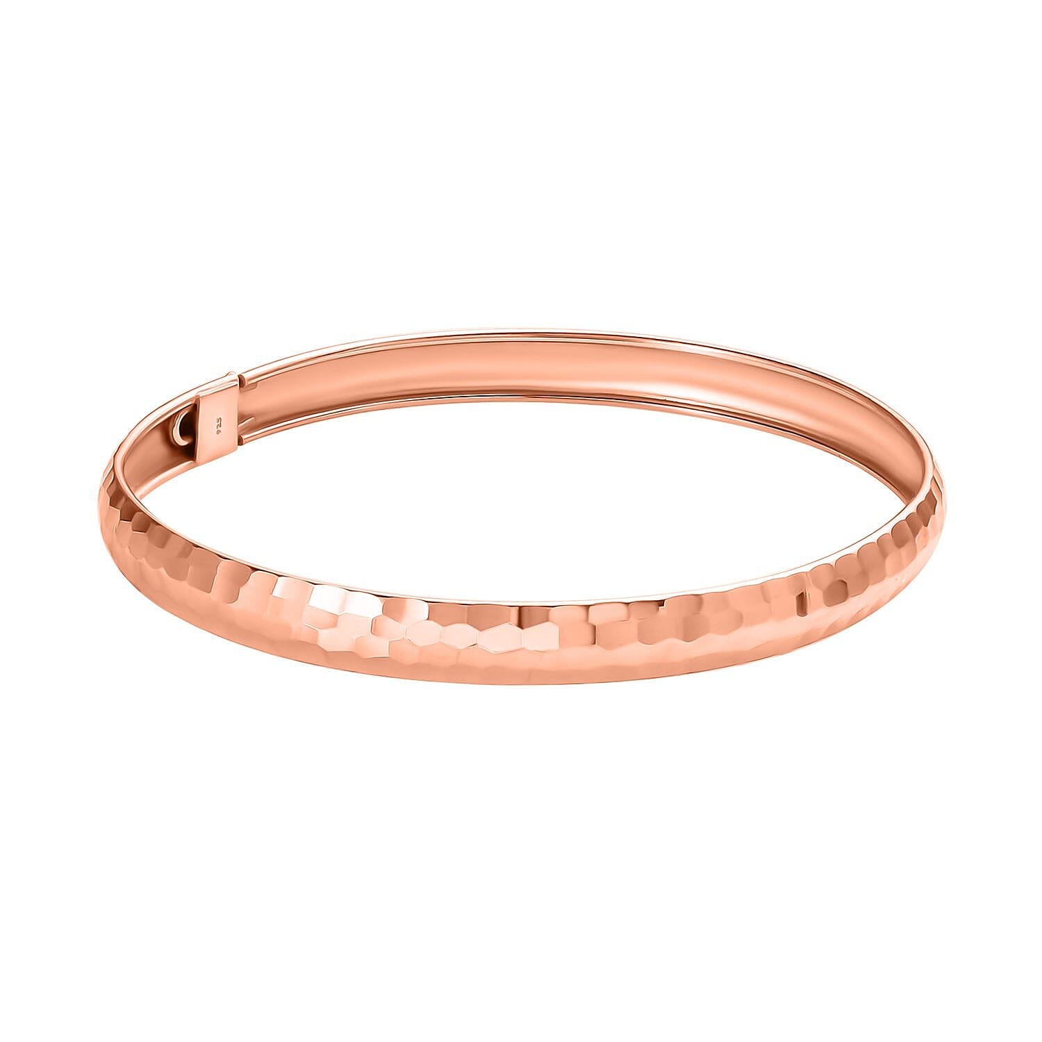 Hammered Textured Bangle Bracelet in 18K RG Over Sterling Silver (7.25 in) 4.60 Grams