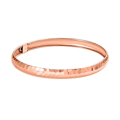Hammered Textured Bangle Bracelet in 18K RG Over Sterling Silver (7.25 in) 4.60 Grams