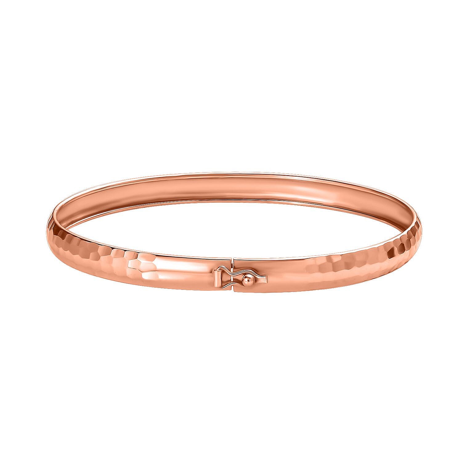 Hammered Textured Bangle Bracelet in 18K RG Over Sterling Silver (7.25 in) 4.60 Grams