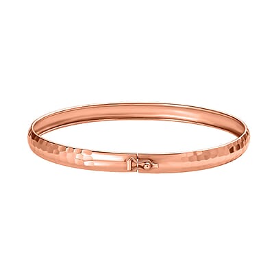 Hammered Textured Bangle Bracelet in 18K RG Over Sterling Silver (7.25 in) 4.60 Grams