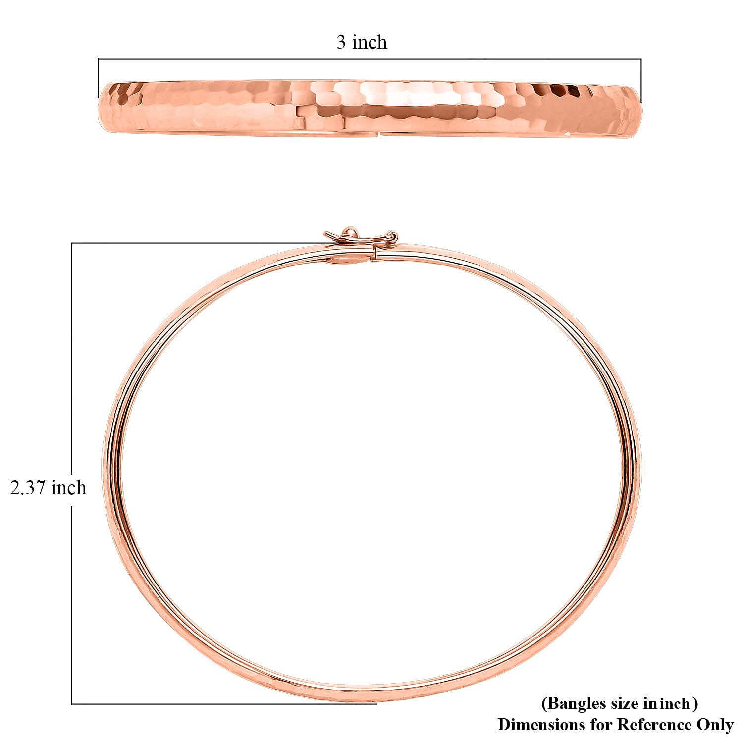 Hammered Textured Bangle Bracelet in 18K RG Over Sterling Silver (7.25 in) 4.60 Grams