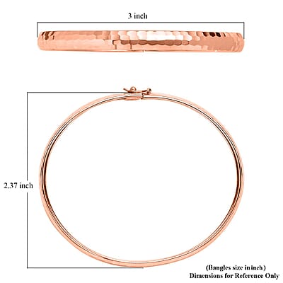 Hammered Textured Bangle Bracelet in 18K RG Over Sterling Silver (7.25 in) 4.60 Grams