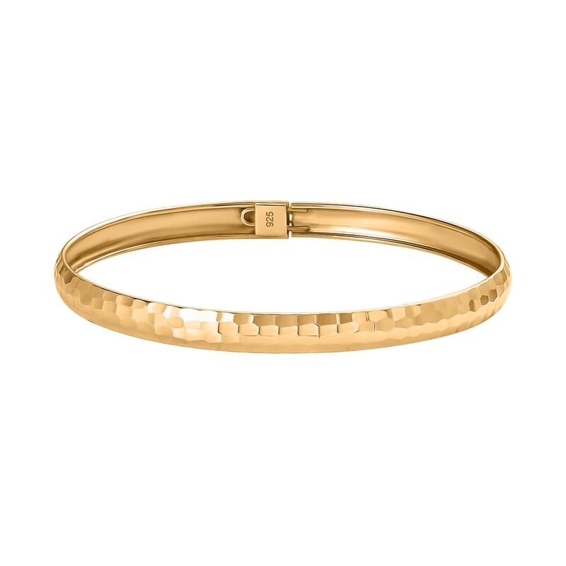 Hammered Textured Bangle Bracelet in 18K Yellow Gold Over Sterling Silver (7.25 in) 4.60 Grams