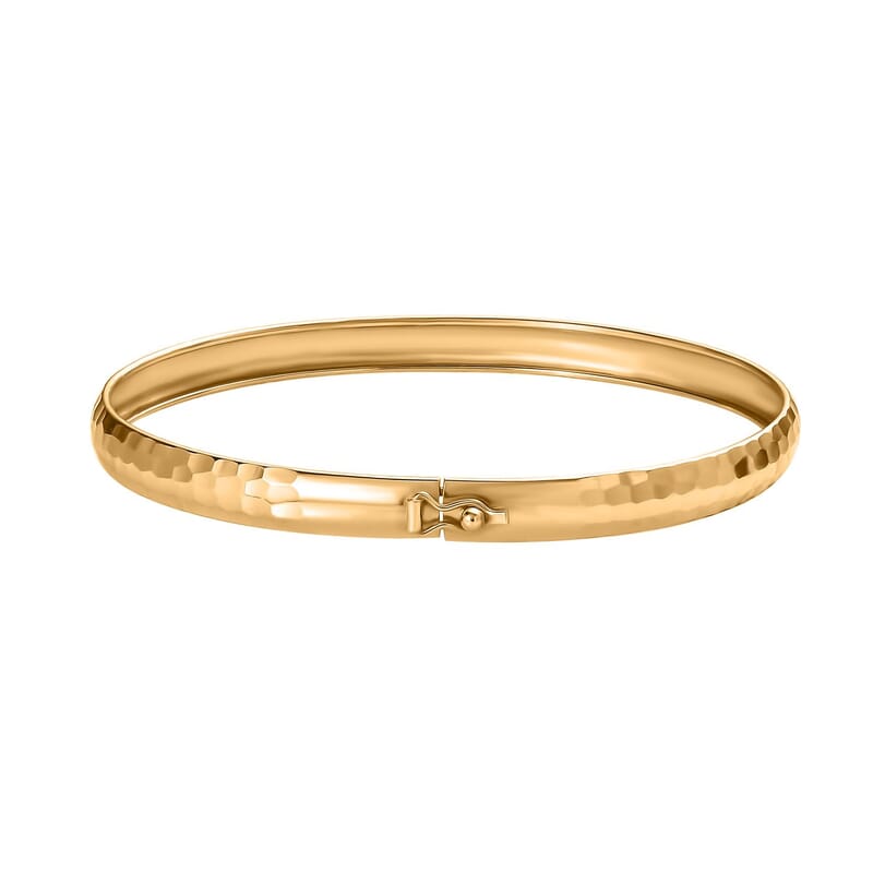 Hammered Textured Bangle Bracelet in 18K Yellow Gold Over Sterling Silver (7.25 in) 4.60 Grams