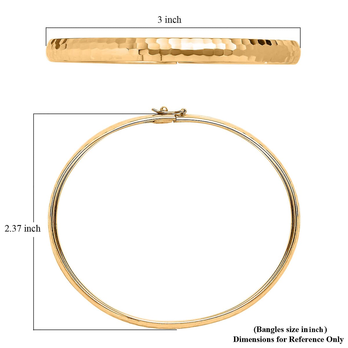 Hammered Textured Bangle Bracelet in 18K Yellow Gold Over Sterling Silver (7.25 in) 4.60 Grams image number 5