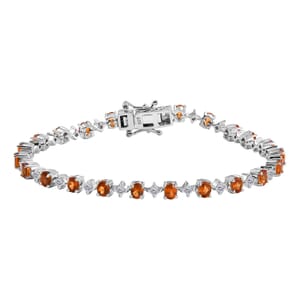 Ceylon Hessonite Garnet and Moissanite 5.90 ctw Bracelet in Rhodium Over Sterling Silver (7.25 In)