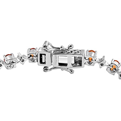 D'Joy Ceylon Hessonite Garnet and Moissanite 5.90 ctw Bracelet in Rhodium Over Sterling Silver (7.25 In)
