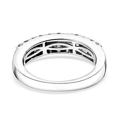 Premium Pirineu Lagoon Tourmaline and Moissanite 0.75 ctw Cascade Band Ring in Rhodium Over Sterling Silver (Size 6.0)