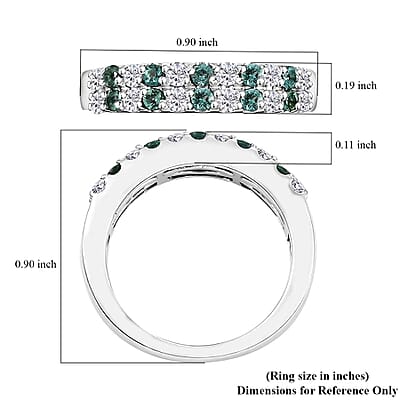 Premium Pirineu Lagoon Tourmaline and Moissanite 0.75 ctw Cascade Band Ring in Rhodium Over Sterling Silver (Size 6.0)