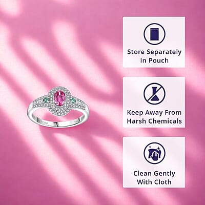 Luxoro AAA Mahenge Spinel, Boyaca Colombian Emerald and G-H I2 Diamond 1.00 ctw Radiant Rose Ring in 10K White Gold (Size 11.0)