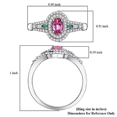 Luxoro AAA Mahenge Spinel, Boyaca Colombian Emerald and G-H I2 Diamond 1.00 ctw Radiant Rose Ring in 10K White Gold (Size 12.0)