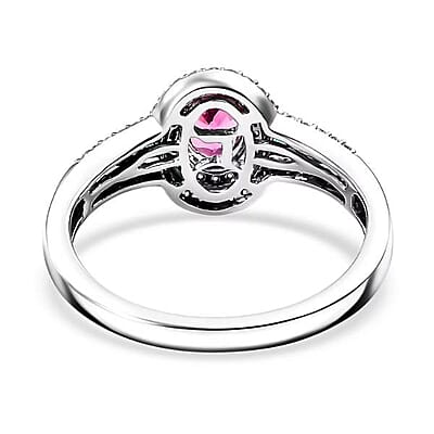 Luxoro AAA Mahenge Spinel, Boyaca Colombian Emerald and G-H I2 Diamond 1.00 ctw Radiant Rose Ring in 10K White Gold (Size 12.0)