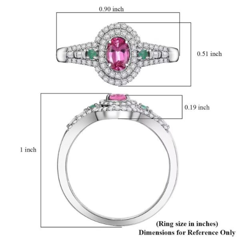 Luxoro AAA Mahenge Spinel, Boyaca Colombian Emerald and G-H I2 Diamond 1.00 ctw Radiant Rose Ring in 10K White Gold (Size 6.0)