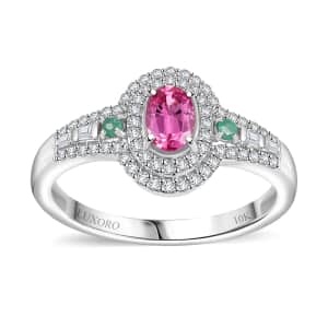 Luxoro 10K White Gold AAA Mahenge Spinel, Boyaca Colombian Emerald and Diamond (G-H, I2) (0.42 cts) Ring (Size 10.0) 1.00 ctw