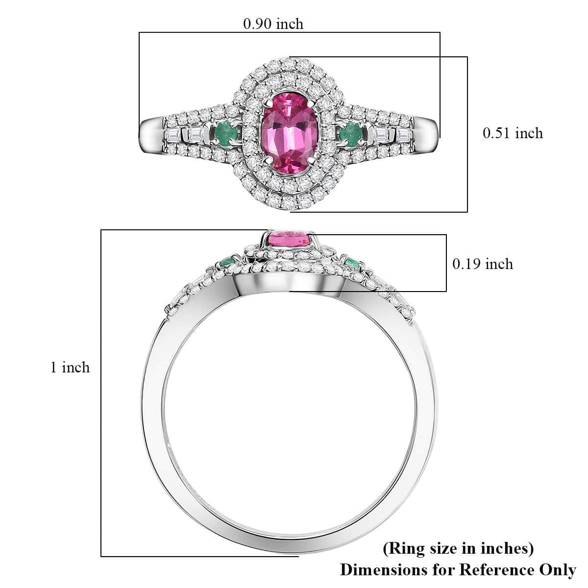 Luxoro 10K White Gold AAA Mahenge Spinel, Boyaca Colombian Emerald and Diamond (G-H, I2) (0.42 cts) Ring (Size 10.0) 1.00 ctw image number 5