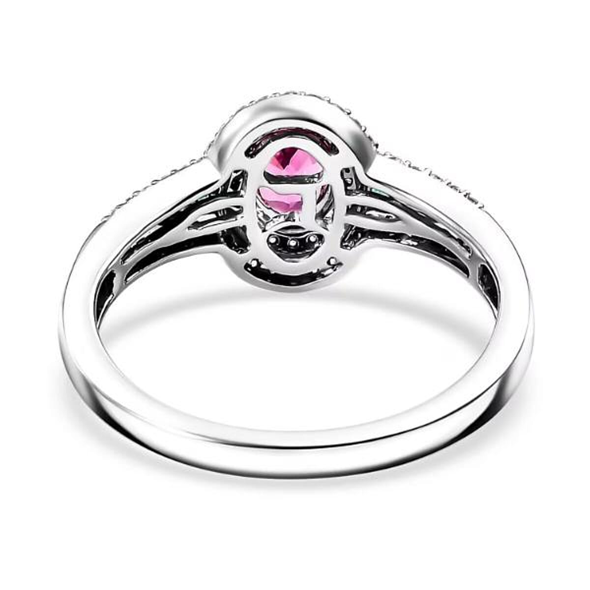 Luxoro AAA Mahenge Spinel, Boyaca Colombian Emerald and G-H I2 Diamond 1.00 ctw Radiant Rose Ring in 10K White Gold (Size 9.0) image number 6