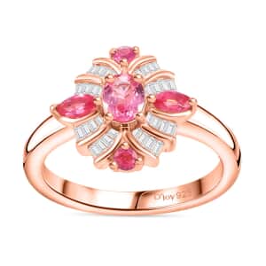 Mahenge Spinel and Diamond 0.90 ctw Starlight Blossom Ring in 18K Vermeil Rose Gold Over Sterling Silver (Size 10.0) (Del. in 10-12 Days)