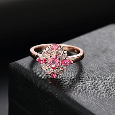 D'Joy Mahenge Spinel and Diamond 0.90 ctw Starlight Blossom Ring in 18K Vermeil Rose Gold Over Sterling Silver (Size 10.0) (Del. in 10-12 Days)