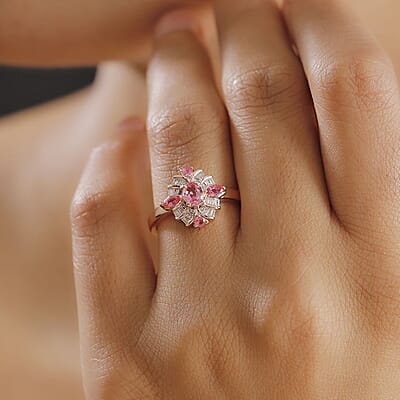 D'Joy Mahenge Spinel and Diamond 0.90 ctw Starlight Blossom Ring in 18K Vermeil Rose Gold Over Sterling Silver (Size 10.0) (Del. in 10-12 Days)