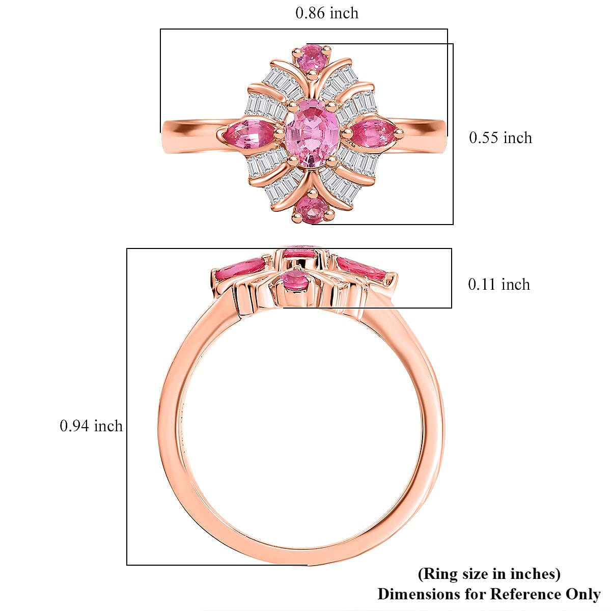 D'Joy Mahenge Spinel and Diamond 0.90 ctw Starlight Blossom Ring in 18K Vermeil Rose Gold Over Sterling Silver (Size 10.0) (Del. in 10-12 Days)