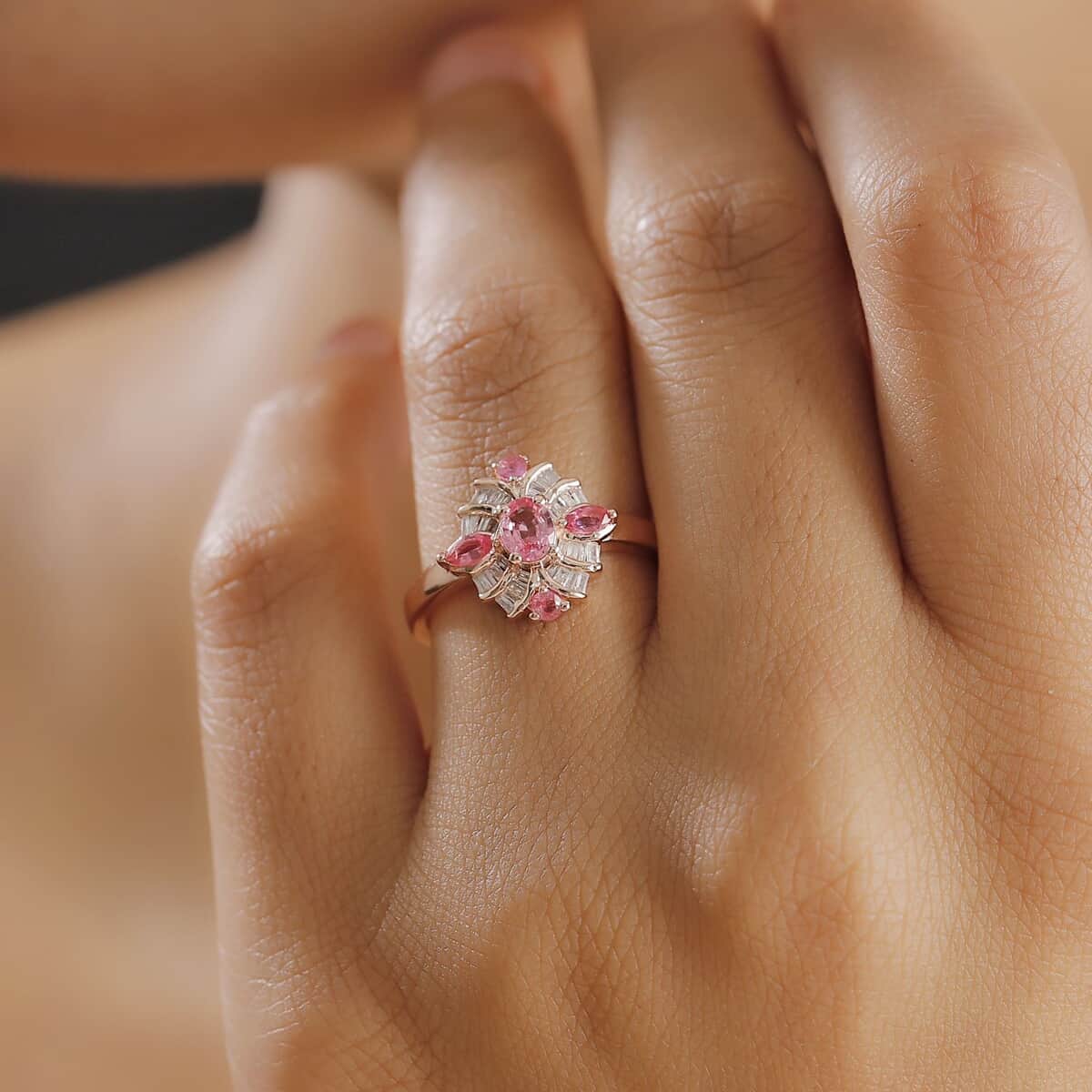 Mahenge Spinel and Diamond 0.90 ctw Starlight Blossom Ring in 18K Vermeil Rose Gold Over Sterling Silver (Size 6.0) (Del. in 10-12 Days) image number 2