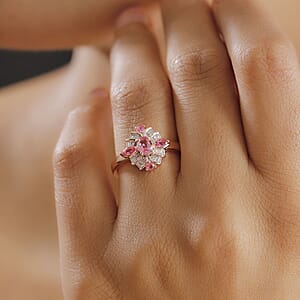 D'Joy Mahenge Spinel and Diamond 0.90 ctw Starlight Blossom Ring in 18K Vermeil Rose Gold Over Sterling Silver (Size 7.0)
