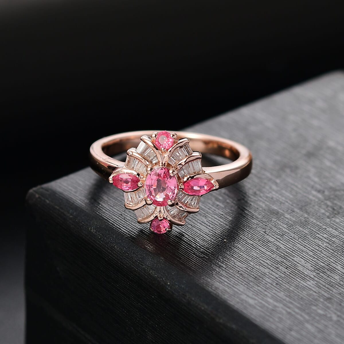 Mahenge Spinel and Diamond 0.90 ctw Starlight Blossom Ring in 18K Vermeil Rose Gold Over Sterling Silver (Size 8.0) image number 1