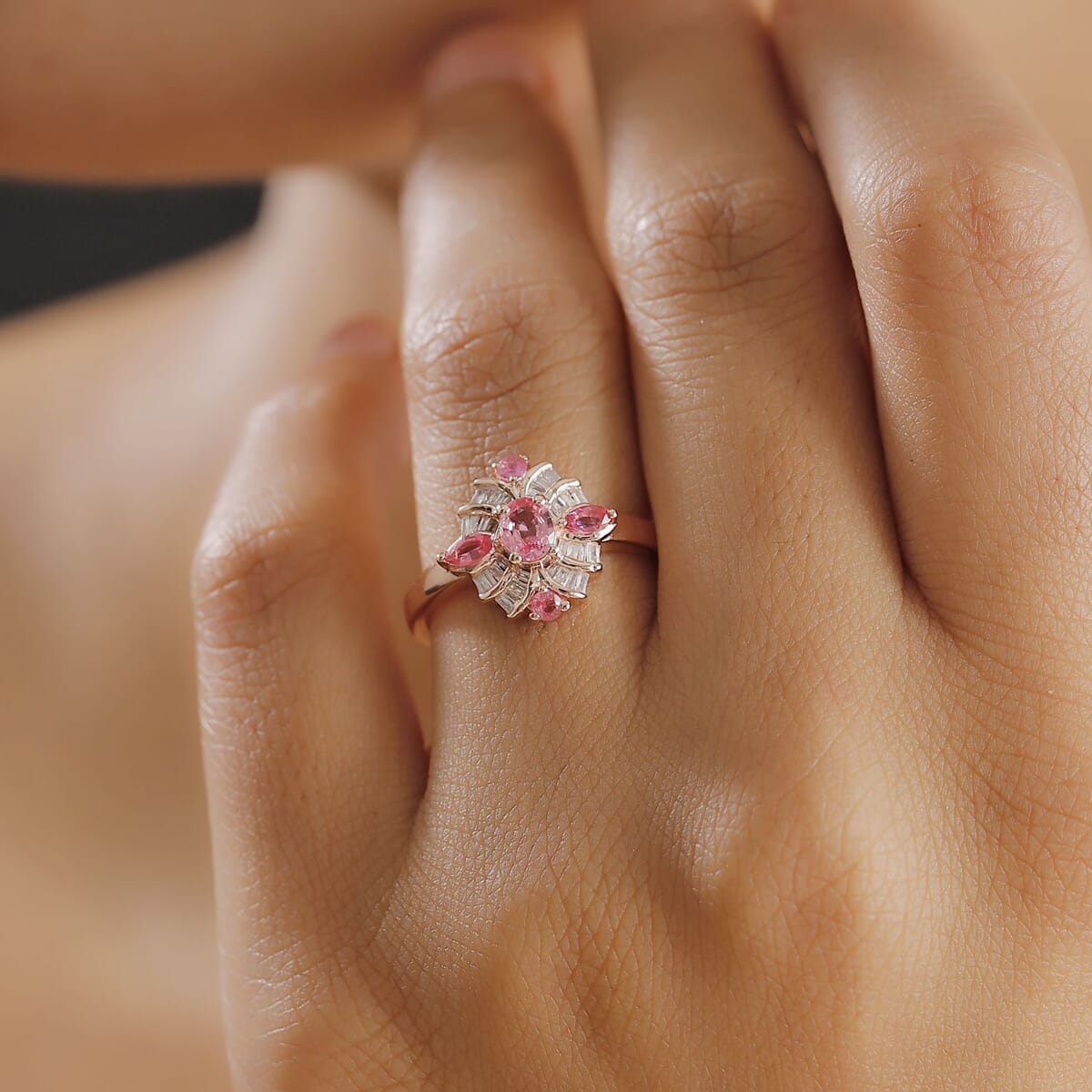 Mahenge Spinel and Diamond 0.90 ctw Starlight Blossom Ring in 18K Vermeil Rose Gold Over Sterling Silver (Size 8.0) image number 2