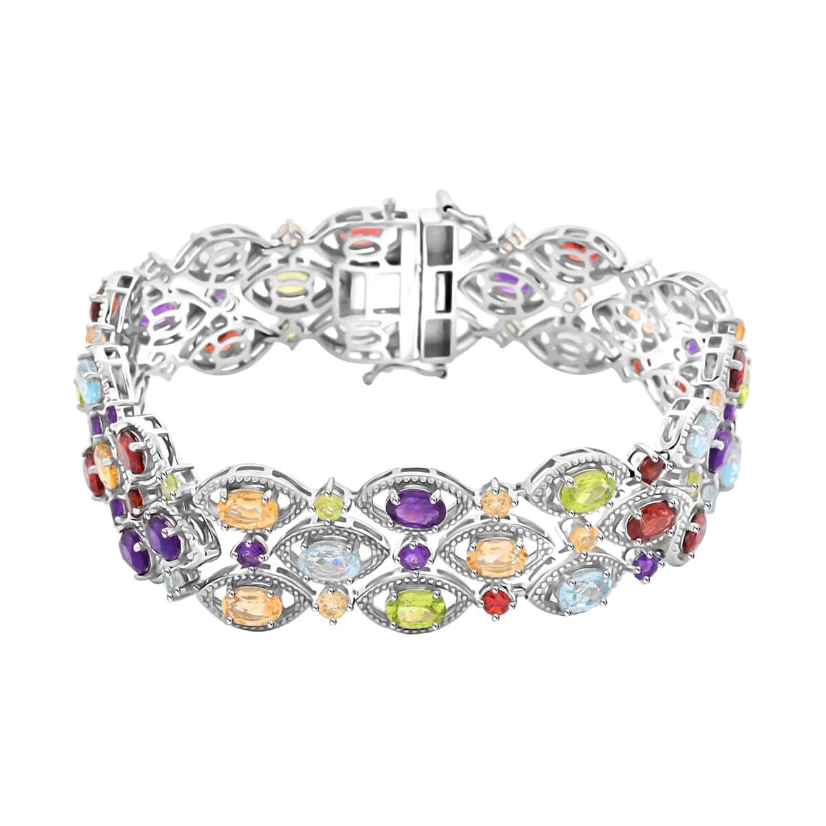 Multi Gemstone 14.25 ctw Bracelet in Rhodium Over Sterling Silver (8.00 In) image number 0