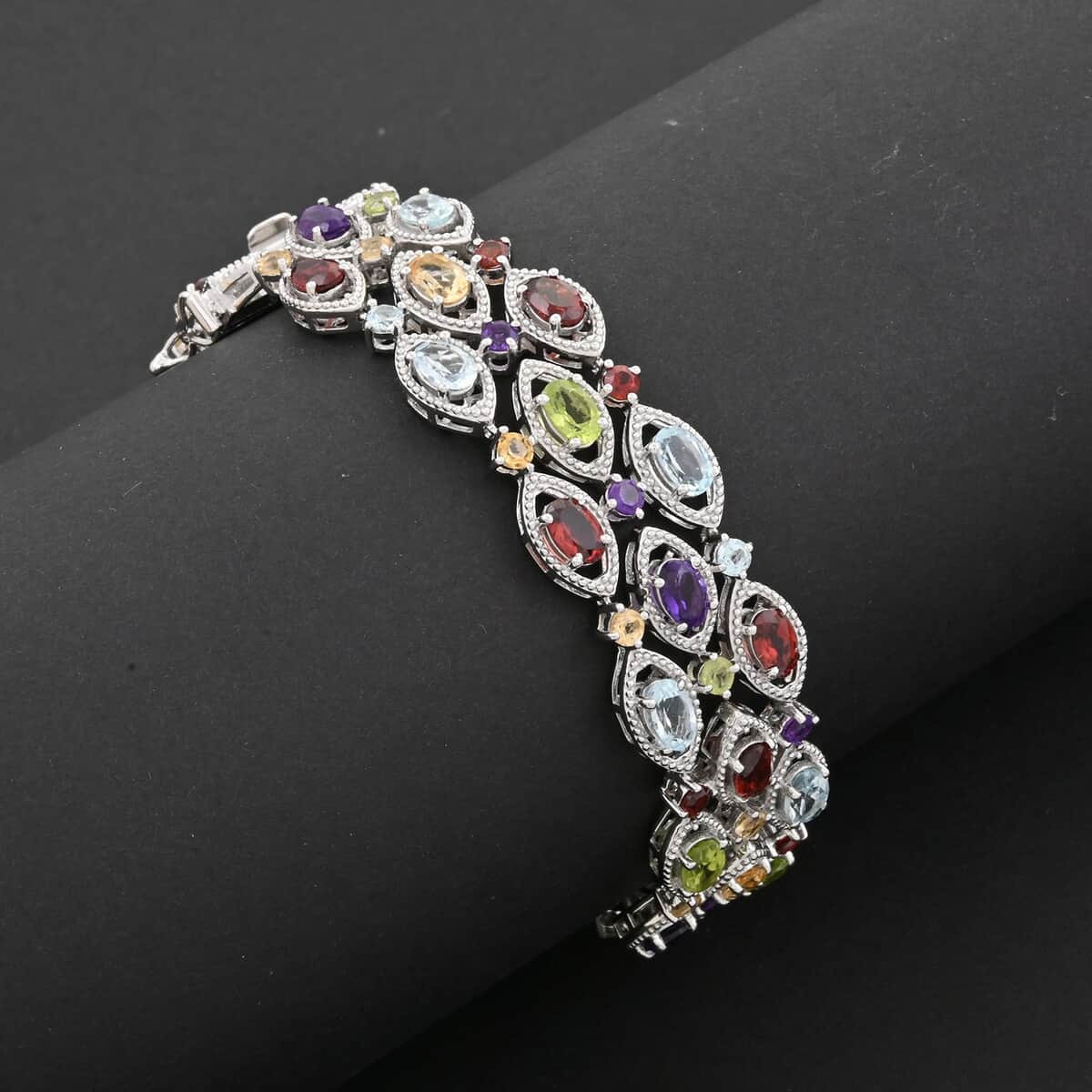 Multi Gemstone 14.25 ctw Bracelet in Rhodium Over Sterling Silver (8.00 In) image number 1