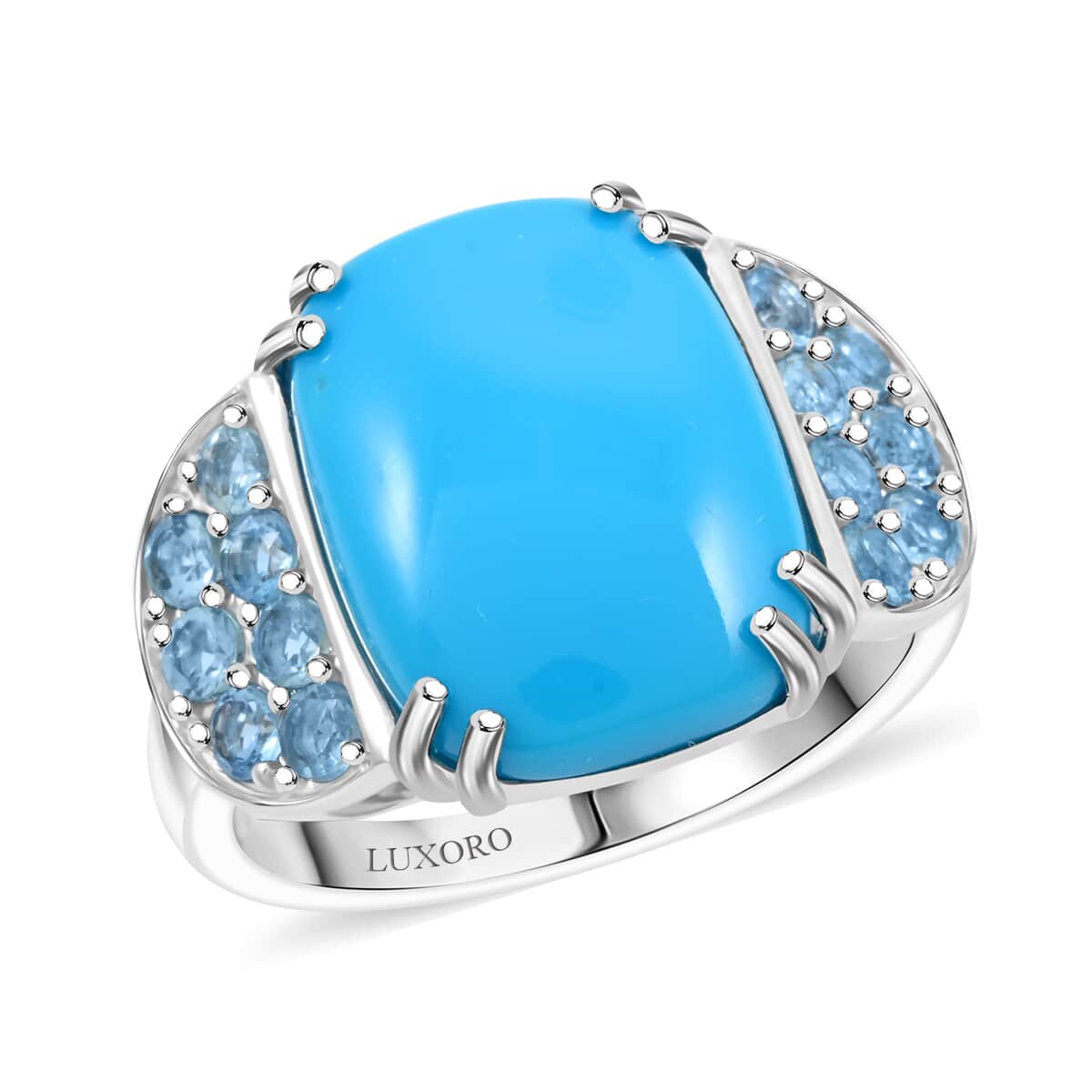 Certified & Appraised Luxoro AAA Sleeping Beauty Turquoise and Santa Maria Aquamarine 8.50 ctw Ring in 10K White Gold (Size 10.0) 5.30 Grams image number 0