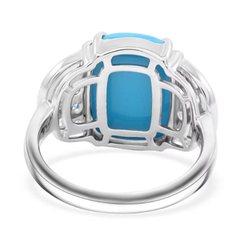 Certified & Appraised Luxoro 10K White Gold AAA Sleeping Beauty Turquoise, Santa Maria Aquamarine Ring (Size 5.0) (5.30 g) 8.50 ctw