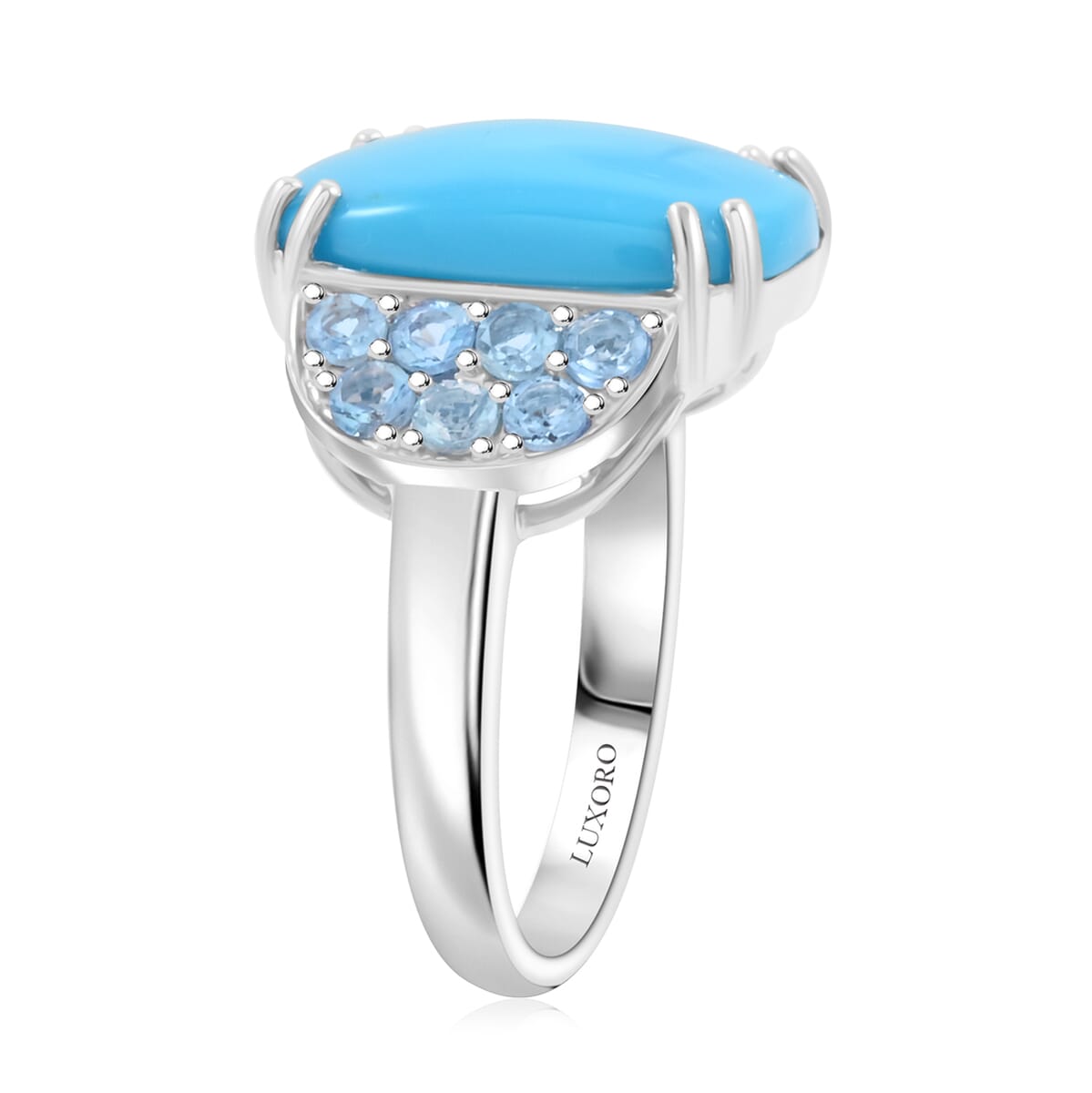 Certified & Appraised Luxoro AAA Sleeping Beauty Turquoise and Santa Maria Aquamarine 8.50 ctw Ring in 10K White Gold (Size 7.0) 5.30 Grams image number 3