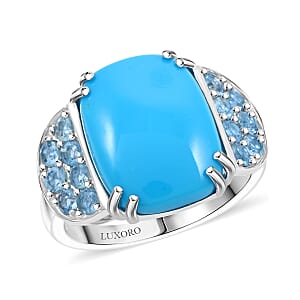 Luxoro 10K White Gold AAA Sleeping Beauty Turquoise, Santa Maria Aquamarine Ring (Size 8.5) (5.30 g) 8.50 ctw