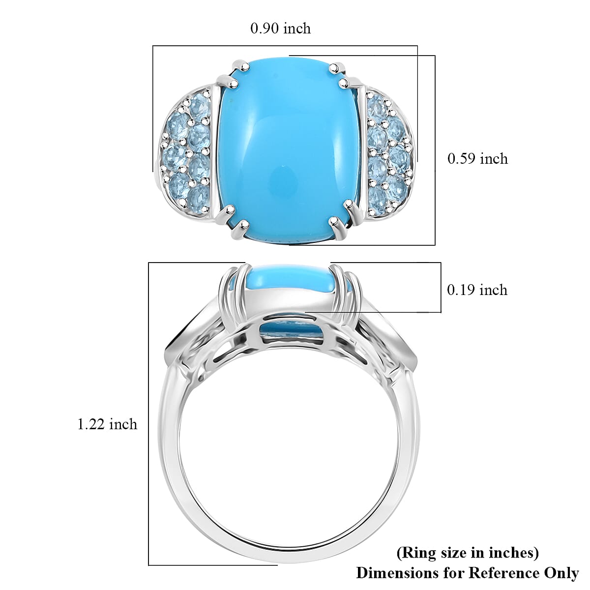 Luxoro 10K White Gold AAA Sleeping Beauty Turquoise, Santa Maria Aquamarine Ring (Size 8.5) (5.30 g) 8.50 ctw image number 5