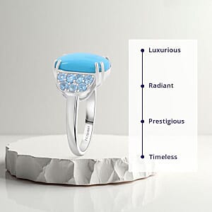 Certified & Appraised Luxoro AAA Sleeping Beauty Turquoise and Santa Maria Aquamarine 8.50 ctw Ring in 10K White Gold (Size 9.0) 5.30 Grams