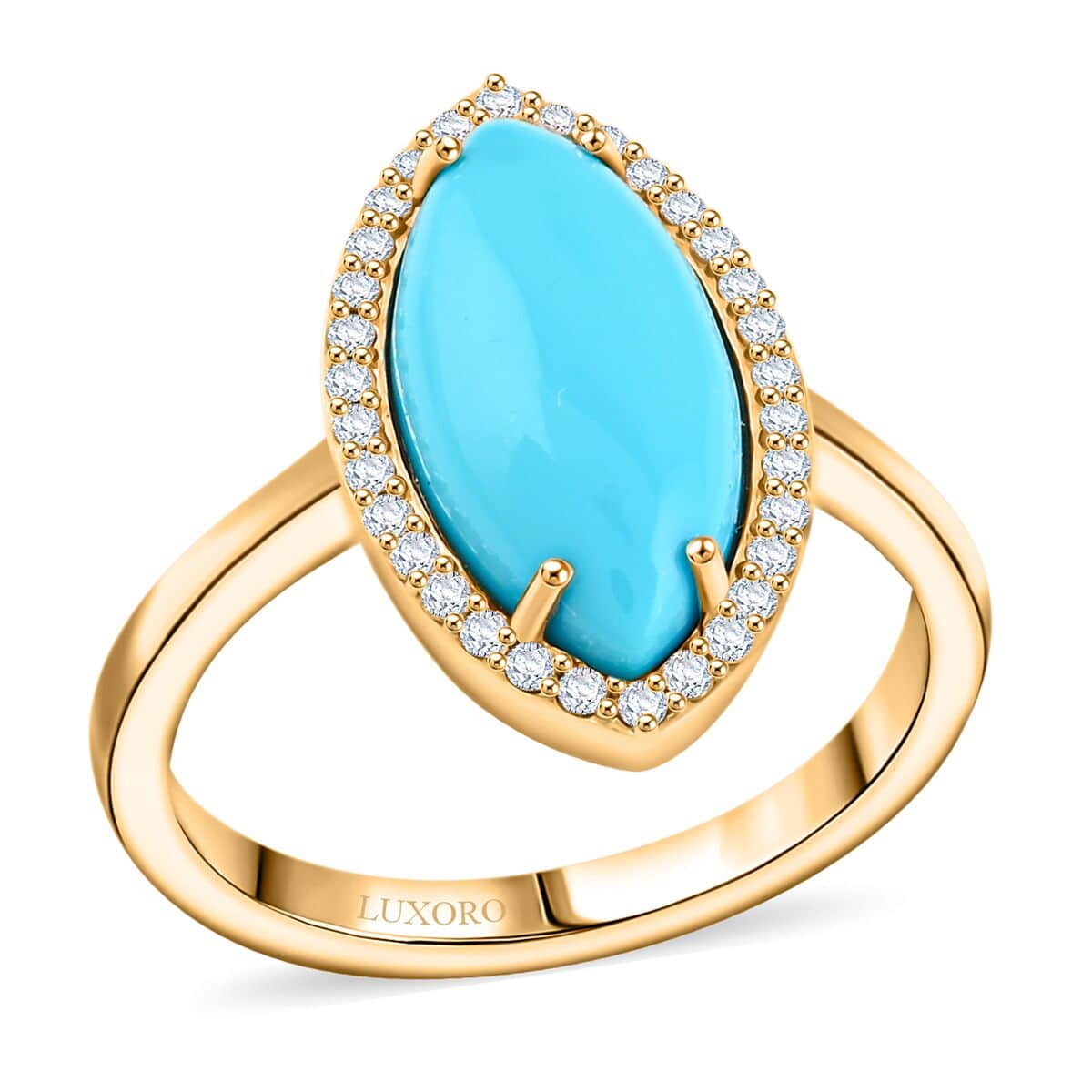 Doorbuster Certified & Appraised Luxoro 10K Yellow Gold AAA Sleeping Beauty Turquoise, Diamond (G-H, I2) (0.26 cts) Ring (Size 10.0) (4 g) 3.55 ctw image number 0