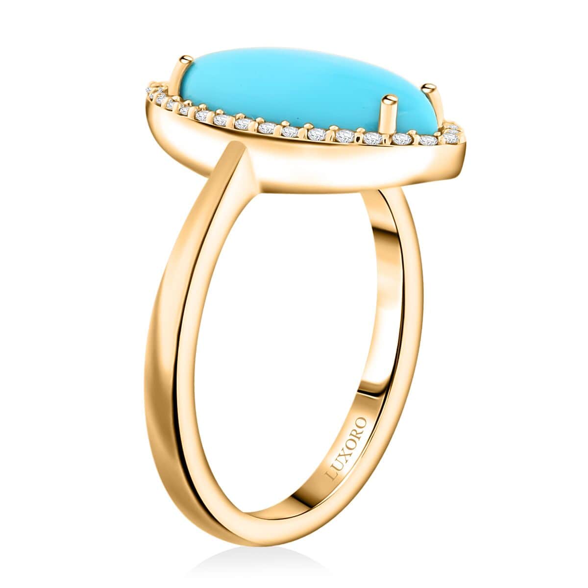 Doorbuster Certified & Appraised Luxoro 10K Yellow Gold AAA Sleeping Beauty Turquoise, Diamond (G-H, I2) (0.26 cts) Ring (Size 10.0) (4 g) 3.55 ctw image number 3