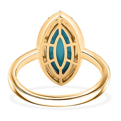 Certified & Appraised Luxoro AAA Sleeping Beauty Turquoise and G-H I2 Diamond 3.55 ctw Ring in 10K Yellow Gold (Size 10.0) 4 Grams