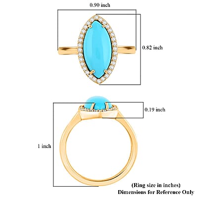 Certified & Appraised Luxoro AAA Sleeping Beauty Turquoise and G-H I2 Diamond 3.55 ctw Ring in 10K Yellow Gold (Size 10.0) 4 Grams