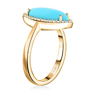 Certified & Appraised Luxoro AAA Sleeping Beauty Turquoise and G-H I2 Diamond 3.55 ctw Ring in 10K Yellow Gold (Size 6.0) 4 Grams