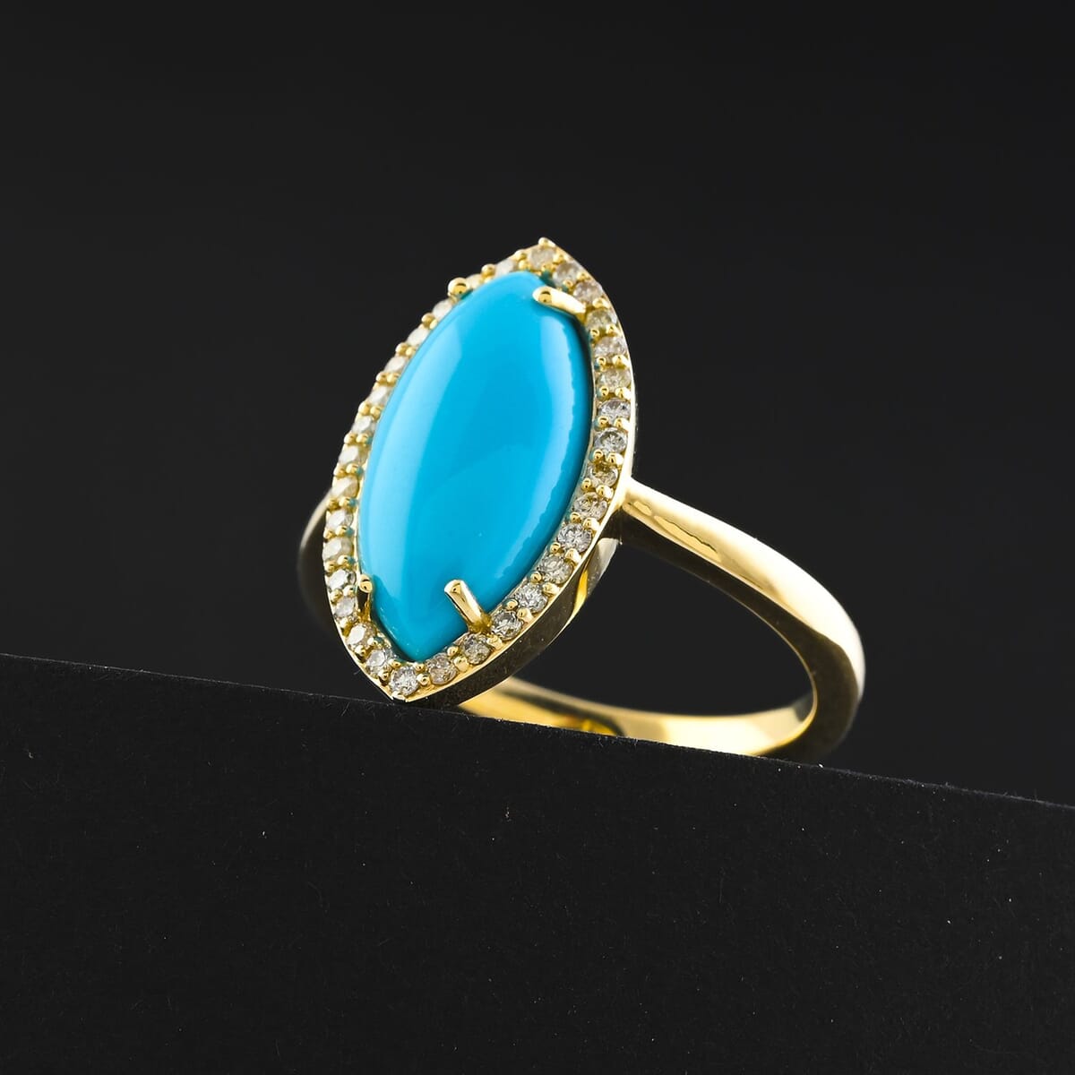Certified & Appraised Luxoro AAA Sleeping Beauty Turquoise and G-H I2 Diamond 3.55 ctw Ring in 10K Yellow Gold (Size 7.0) 4 Grams image number 1