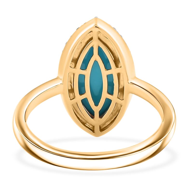 Certified & Appraised Luxoro AAA Sleeping Beauty Turquoise and G-H I2 Diamond 3.55 ctw Ring in 10K Yellow Gold (Size 8.0) 4 Grams