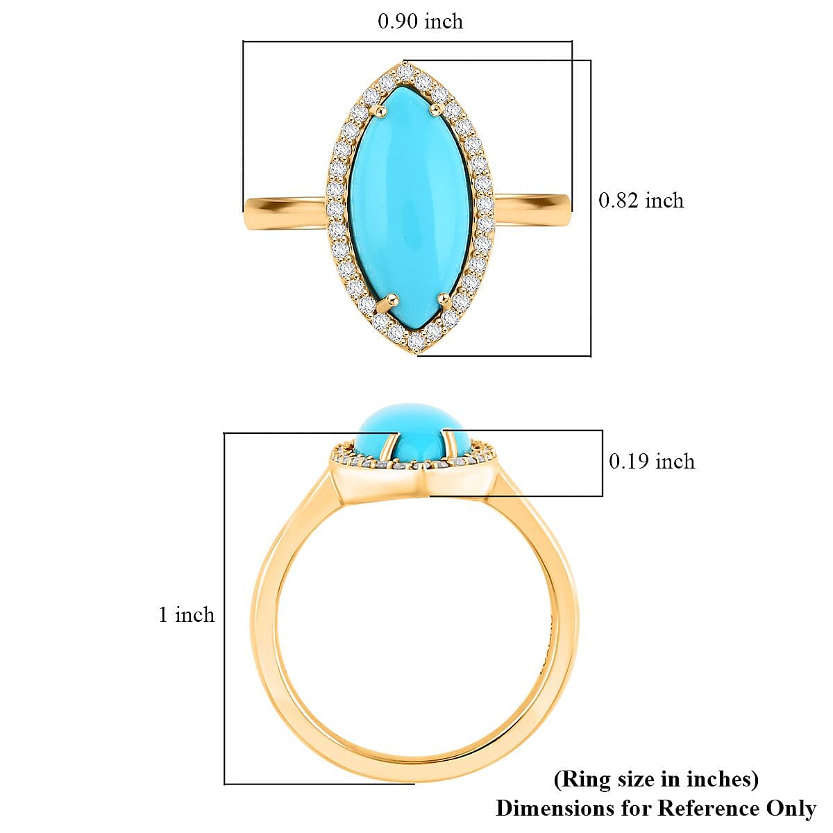 Certified & Appraised Luxoro AAA Sleeping Beauty Turquoise and G-H I2 Diamond 3.55 ctw Ring in 10K Yellow Gold (Size 8.0) 4 Grams