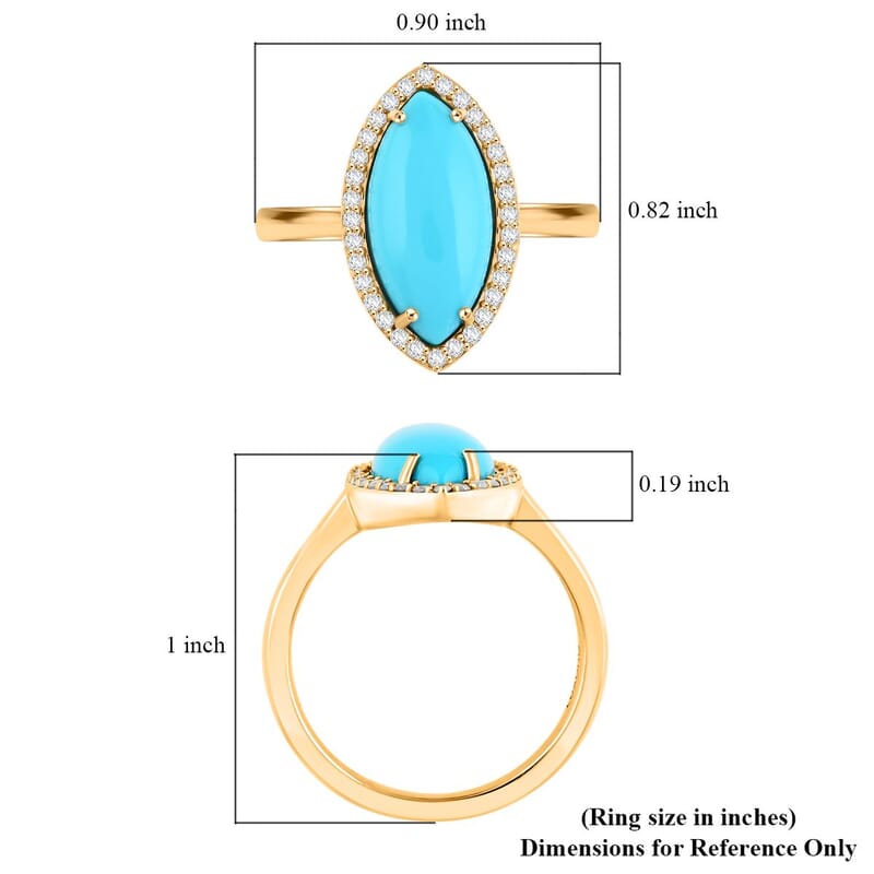 Certified & Appraised Luxoro AAA Sleeping Beauty Turquoise and G-H I2 Diamond 3.55 ctw Ring in 10K Yellow Gold (Size 8.0) 4 Grams