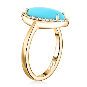 Certified & Appraised Luxoro AAA Sleeping Beauty Turquoise and G-H I2 Diamond 3.55 ctw Ring in 10K Yellow Gold (Size 9.0) 4 Grams